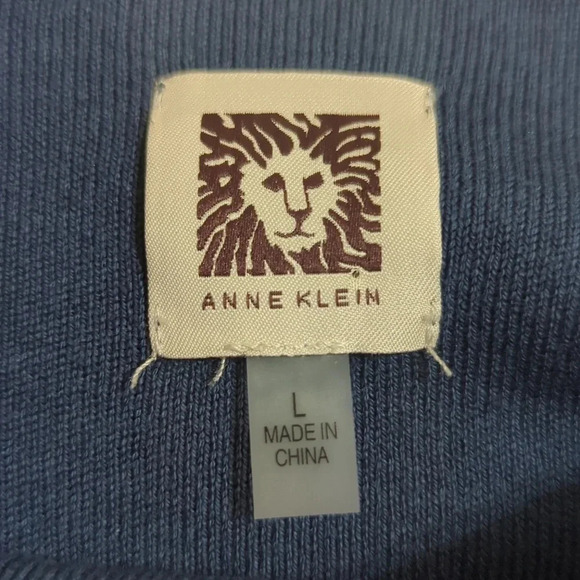 Anne Klein Mock-Neck Colorblock Viscose Blend Boxy Sweater, Color Blue/Blck Sz L - Picture 14 of 15